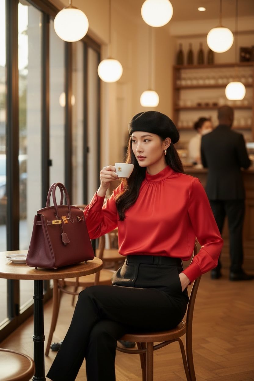 THE VIENNA SATIN HIGH-NECK TOP