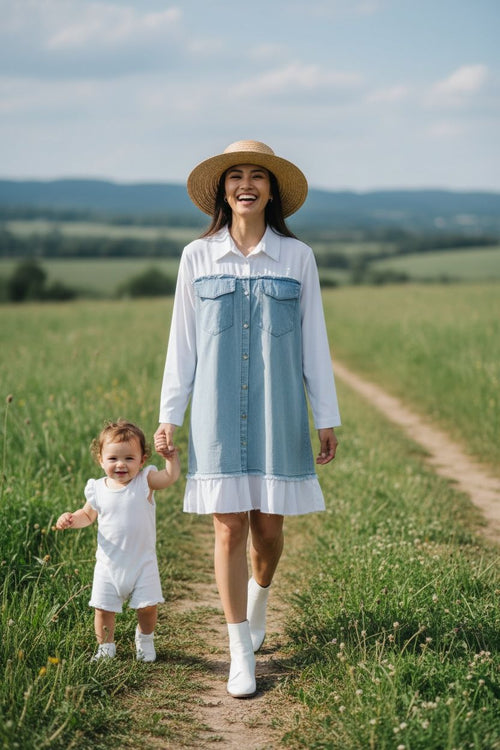 THE BREEZE DENIM OVERLAY TOP DRESS