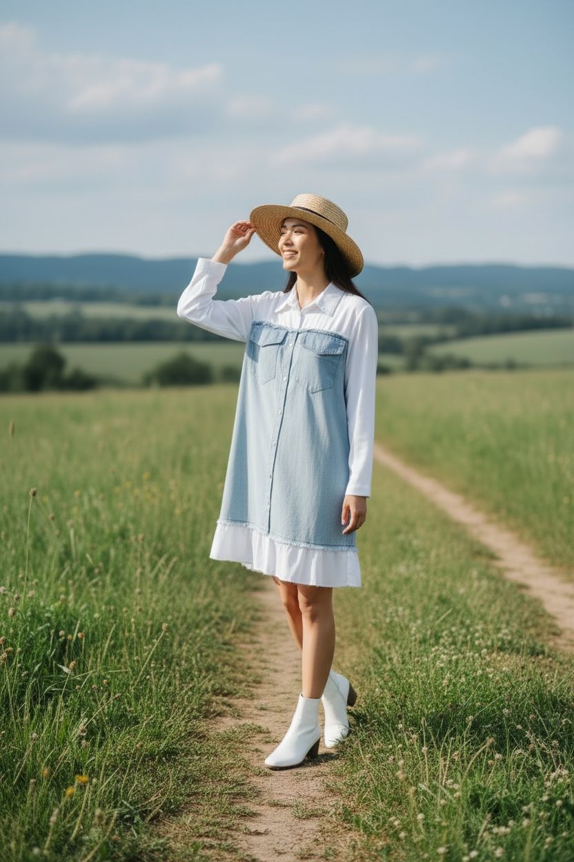 THE BREEZE DENIM OVERLAY TOP DRESS