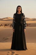 THE ORCHID EMBROIDERED-SLEEVE BLACK MAXI DRESS