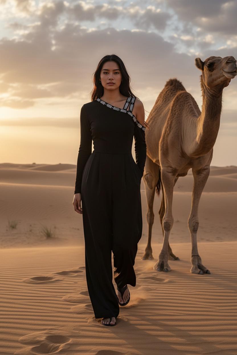 THE SOLAR CRYSTAL-STRAP BLACK JUMPSUIT