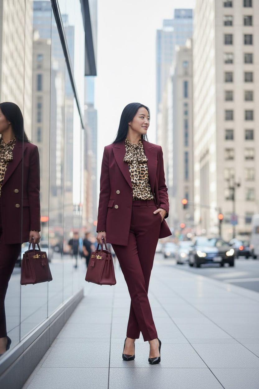 THE VIOLA POWER SUIT: FALL COLORS & LEOPARD ACCENTS
