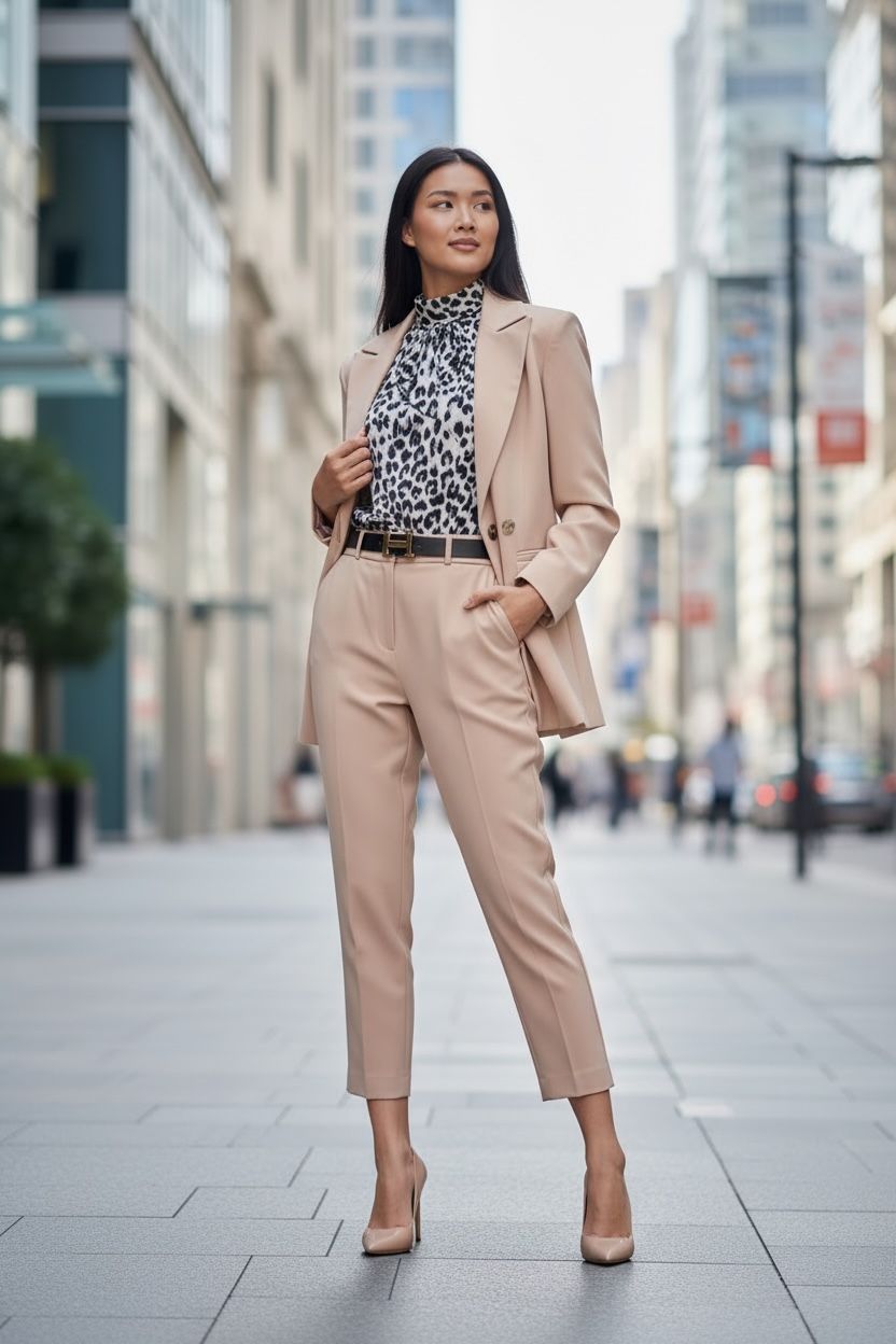 THE VIOLA POWER SUIT: FALL COLORS & LEOPARD ACCENTS