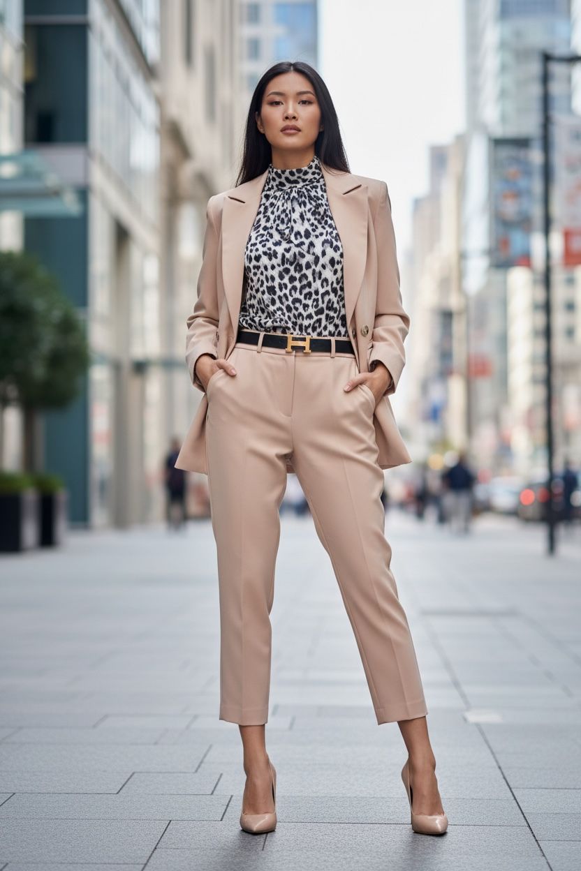 THE VIOLA POWER SUIT: FALL COLORS & LEOPARD ACCENTS
