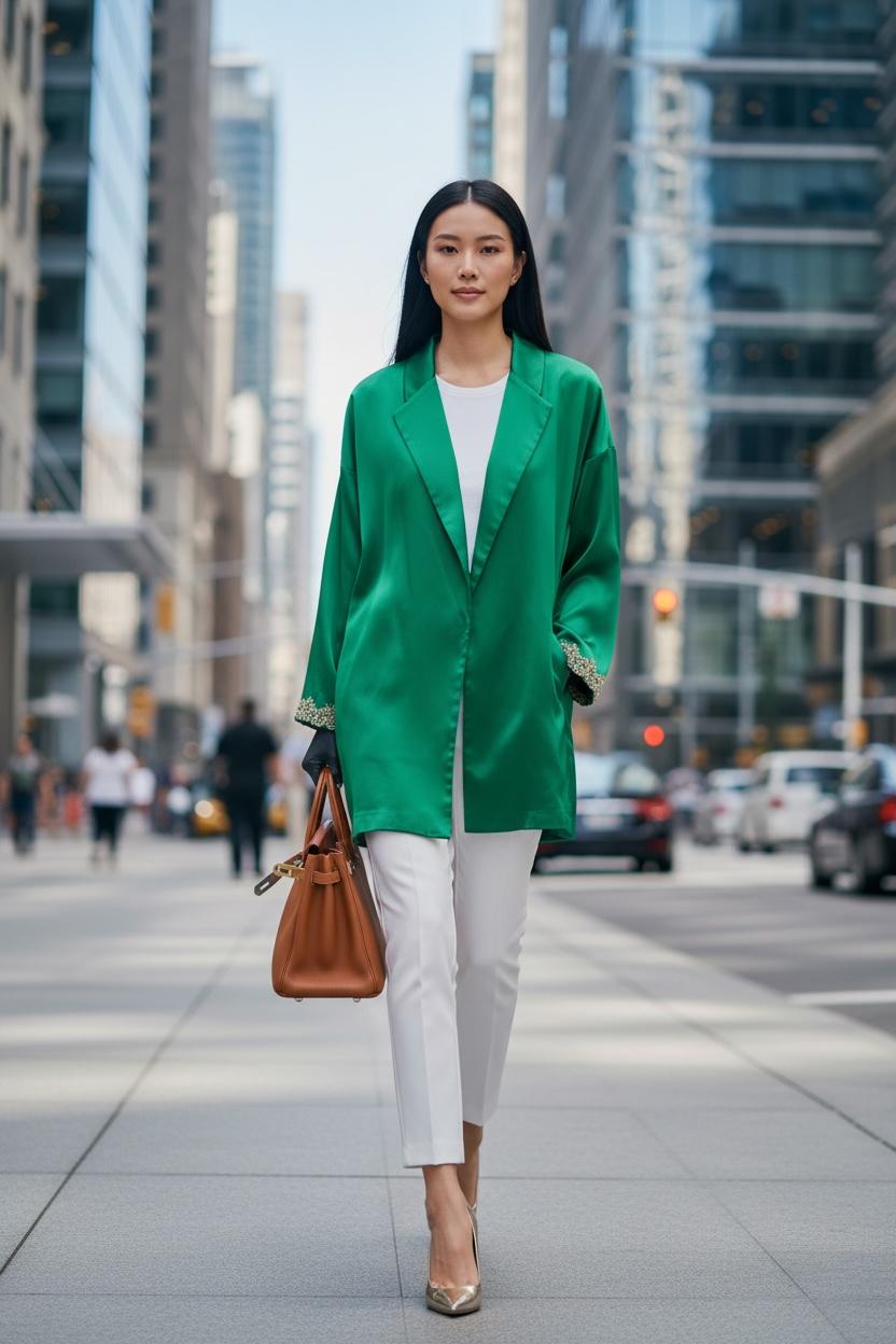 THE SILK GLAM EMBROIDERED JACKET: BLACK & EMERALD