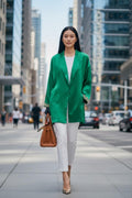 THE SILK GLAM EMBROIDERED JACKET: BLACK & EMERALD