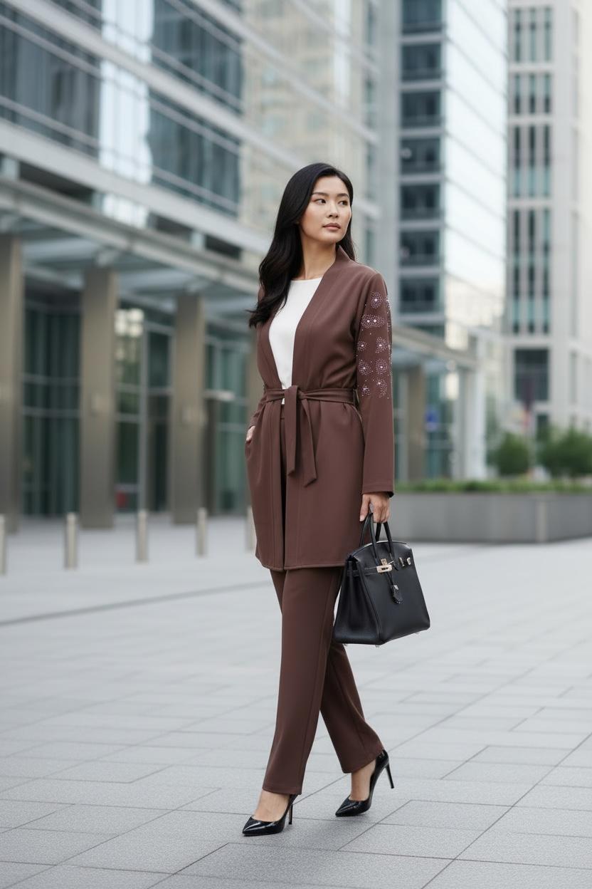 THE LAURA CHOCOLATE CRYSTAL-EMBELLISHED SUIT SET