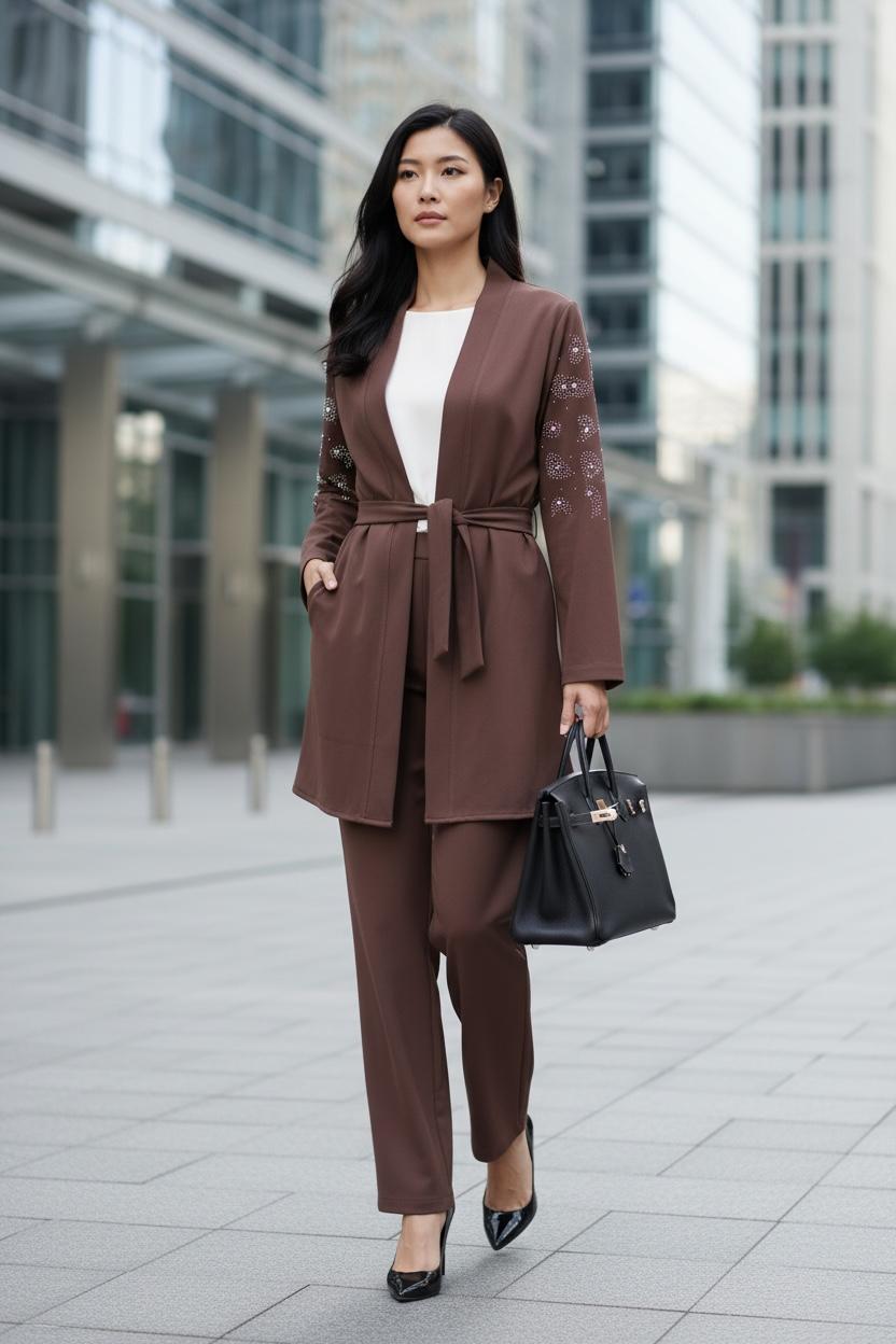 THE LAURA CHOCOLATE CRYSTAL-EMBELLISHED SUIT SET