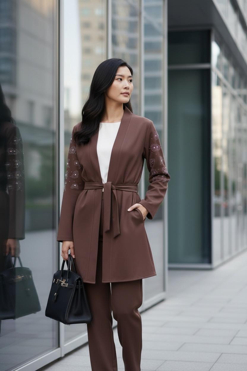 THE LAURA CHOCOLATE CRYSTAL-EMBELLISHED SUIT SET