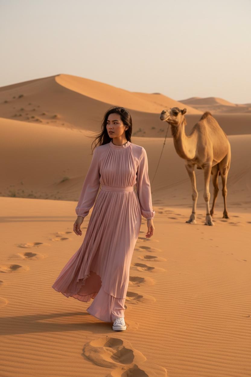 THE LAURA PLEATED MAXI DRESS WITH WIDE SLEEVES