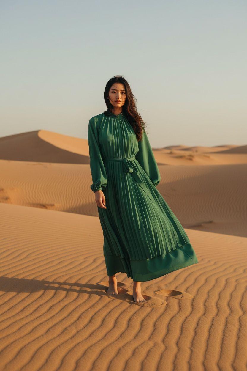 THE LAURA PLEATED MAXI DRESS WITH WIDE SLEEVES