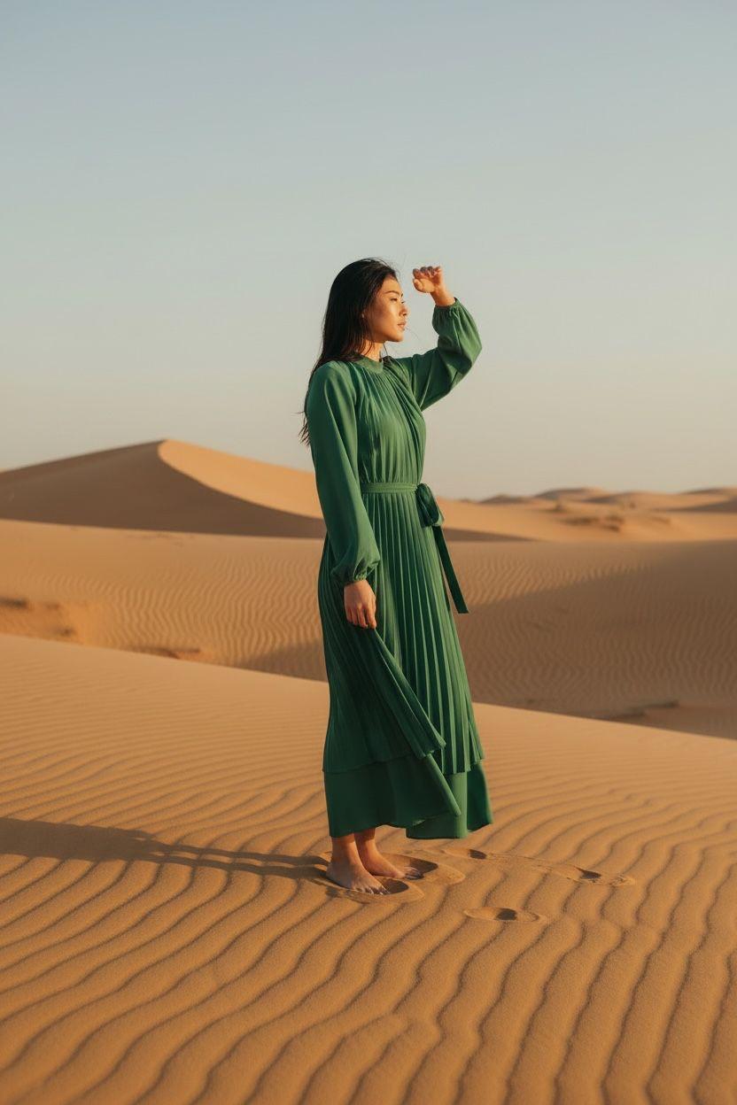 THE LAURA PLEATED MAXI DRESS WITH WIDE SLEEVES