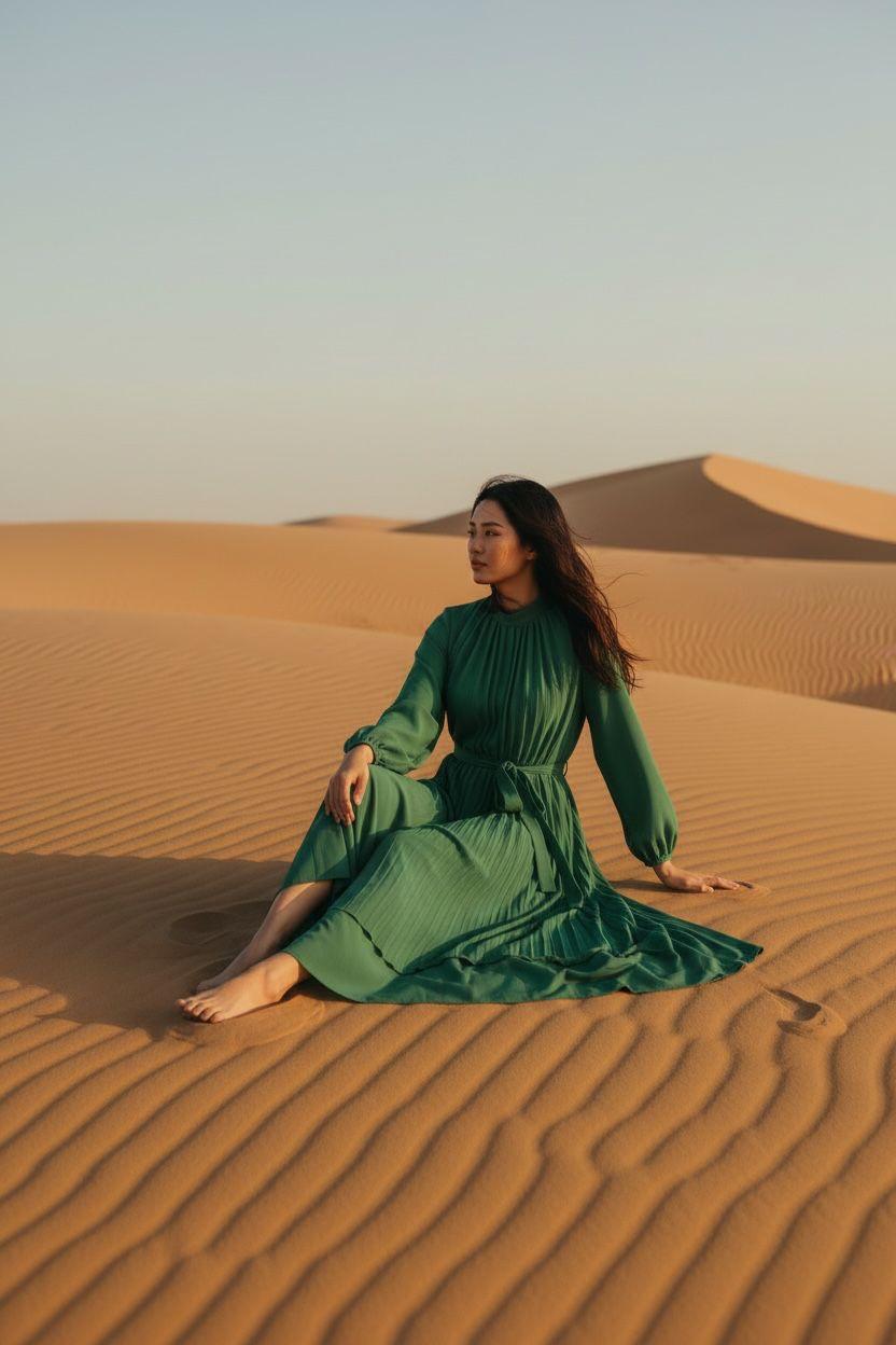 THE LAURA PLEATED MAXI DRESS WITH WIDE SLEEVES