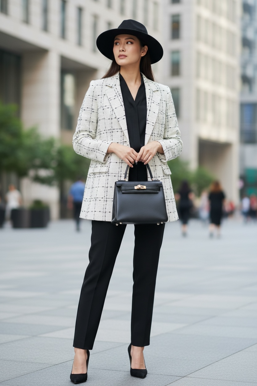 THE PARIS WHITE TWEED CHECKERED BLAZER