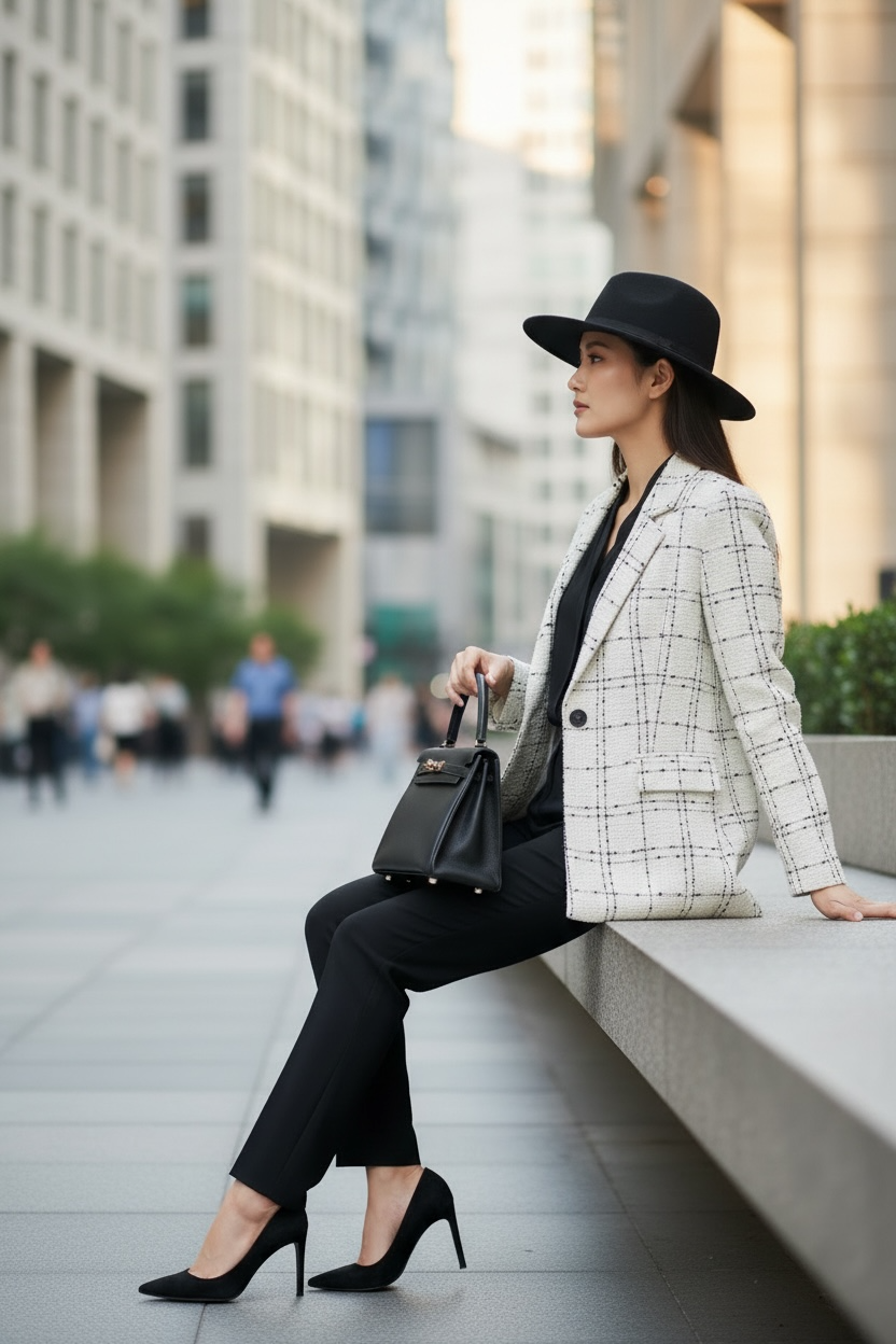 THE PARIS WHITE TWEED CHECKERED BLAZER