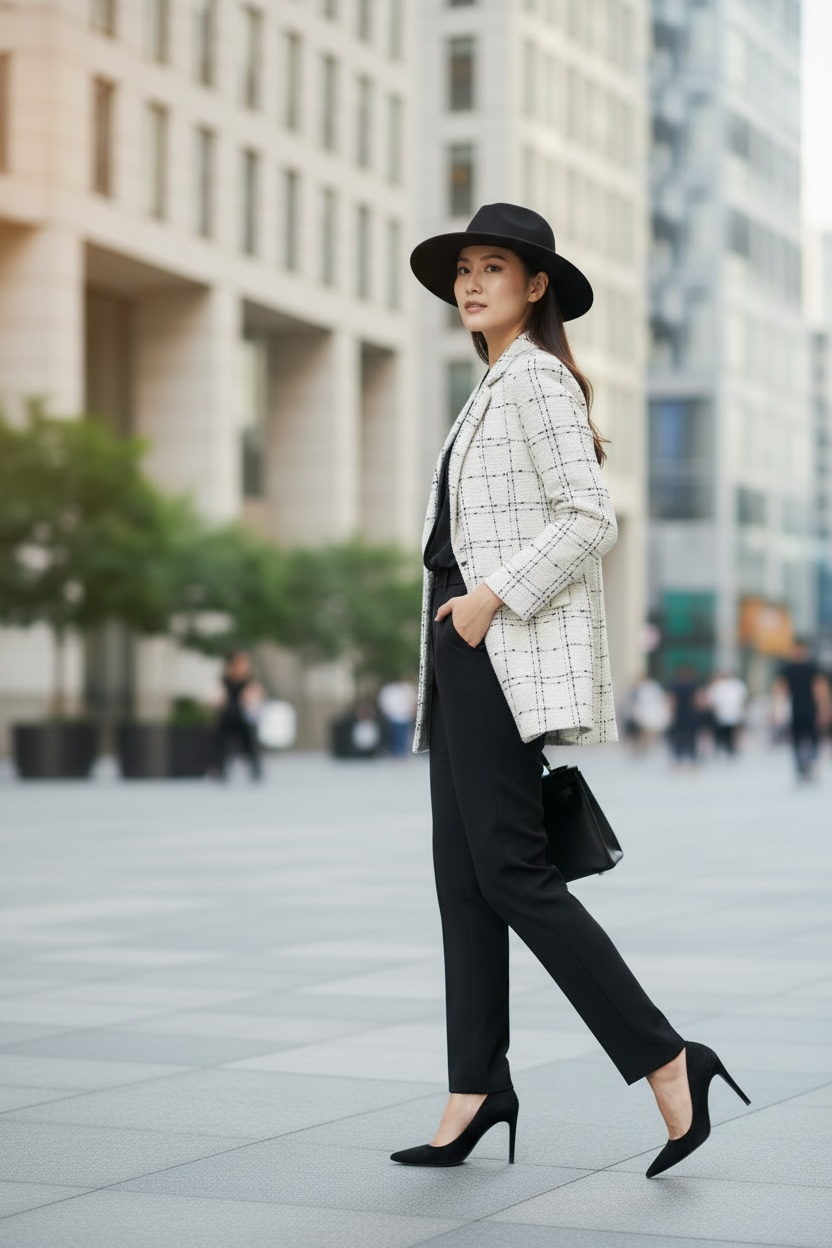 THE PARIS WHITE TWEED CHECKERED BLAZER